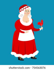 Mrs. Claus isolated. Wife of Santa Claus. Christmas woman in red dress and white apron. Xmas grandmother in Bonnet
