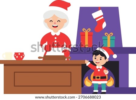 Mrs. Claus is in the kitchen making Christmas food.