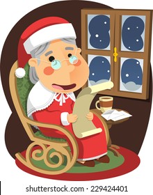 Mrs Claus Mother Santa Christmas, vector illustration cartoon.