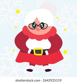 Mrs Claus in red dress pose. Vector illustration