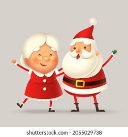 Mrs Claus and Santa Claus celebrate Christmas holidays - cute and happy vector illustration isolated