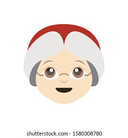 Mrs Claus vector emoji face christmas illustration light skin tone