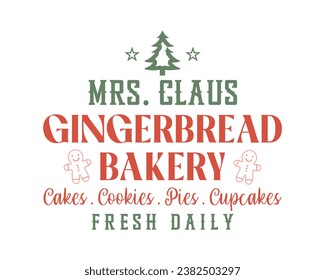 Mrs. Claus vintage farmhouse Christmas sign, label, poster design on white background