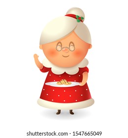 Mrs Claus - wife of Santa with cookies -  vector illustration isolated on transparent background