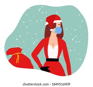 Mrs clause or a woman using Santa costume for a girl and the masker