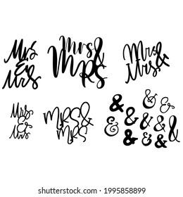 Mrs and mrs. Gay sign. Gay cake topper.Ampersand. Hand drawn illustration. AND sign