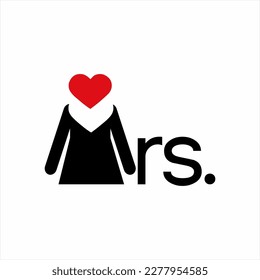 Mrs logo design with the concept of woman and heart icon on letter M.