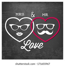 Mrs. and Mr. Love Vector Illustration in Vintage Style. Valentine's Day Background Template