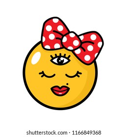 Mrs Nice emoticon logo icon.3 eyes and hair ribbon
