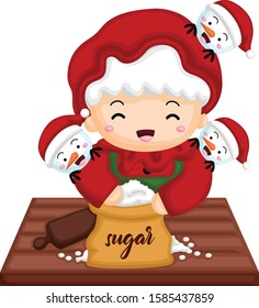 Mrs Santa checking the sugar to make cookies