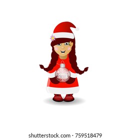 Mrs. Santa Claus with a ball Christmas tree toy. illustration for your design. vector on white isolated background