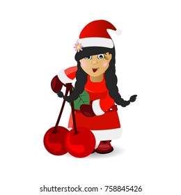 Mrs. Santa Claus with Cherry. illustration for your design. vector on white isolated background