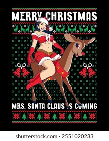 Mrs. Santa Claus Is Coming Ugly Sweater Design