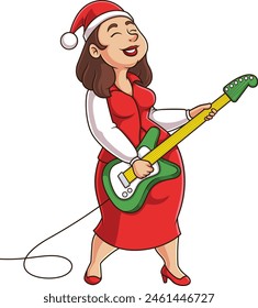 Mrs santa claus rocking guitar vector illustration