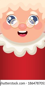 Sra. santa claus sonriendo con anteojos diseño de ilustración vectorial