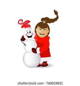 Mrs. Santa Claus with a snowman. illustration for your design. vector on white isolated background
