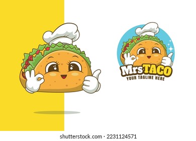 Mrs Taco Logo design template mascot style cartoon