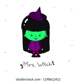 Mrs. Witch doolde character vector illustration in white background