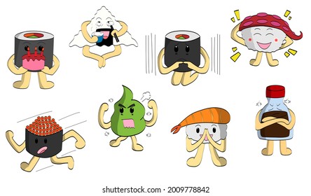 Mr.sushi cartoon character vector design set 2