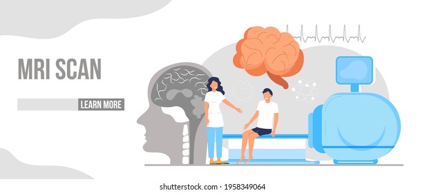 MRT scan concept vector. Neurosurgeon concept vector. Neurologist treat brain. Neurology, dementia, Alzheimer metaphor. Multiple sclerosis, mental health illustration. 