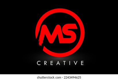 Diseño del logotipo de la letra del pincel de MS con círculo rojo. Logo de Creative Brushed Letters.