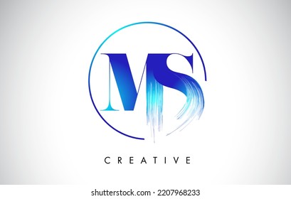 MS Brush Stroke Letter Logo Design. Blue Paint Logo Leters Icon With Elegant Circle Vector Design.