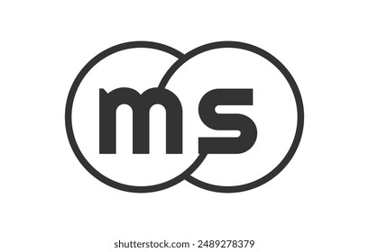 Emblema de la compañía de negocios de MS con rondas de contorno y letras m s. Plantilla del logotipo de dos círculos combinados para la identidad de la marca, logotipo. Vector Infinity y símbolo de tecnología.