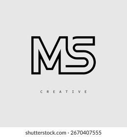 Logotipo MS Creative Letter - Monograma de linha mínima em contorno preto para design de identidade de marca moderno.