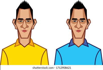 Ms Dhoni Indian Cricket Team Caption And Csk Team Captian Vector Cartoon