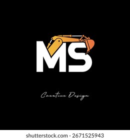 Logotipo de construção de braço de escavadora da MS - Projeto de marca de letra industrial em negrito para equipamentos pesados, Branding do empreiteiro e identidade de engenharia moderna