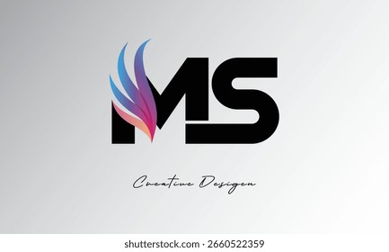 MS Feather Gradient Logo – Monograma de ala elegante para marca moderna y diseño de identidad visual