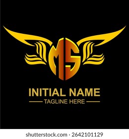 MS Golden Wing Emblem Logo with elegant gold wings, sleek and modern design. Ideal for branding, creative projects, luxury businesses, or artistic ventures.