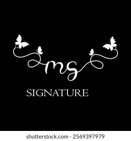 MS Handwritten initial letter, MS simple signature vector logo with butterfly shape variation, beauty, photography letter logo design. M S