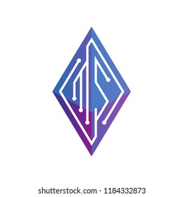 MS Initial letter block chain logo icon vector template. Looping mono line circuit letter on rhombus cube logo