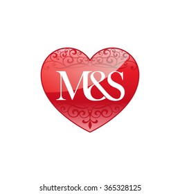 M&S initial letter logo with ornament heart shape