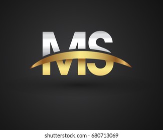 MS initial logo company name colored gold and silver swoosh design. vector logo for business and company identity
