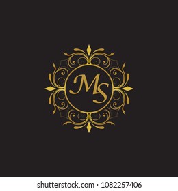 MS Initial logo. Ornament ampersand monogram golden logo black background
