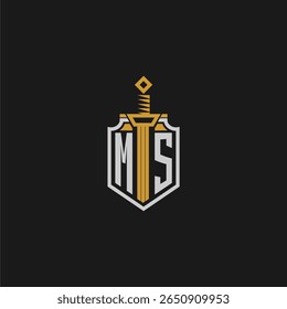 Monograma inicial MS para imagem de escudo e espada