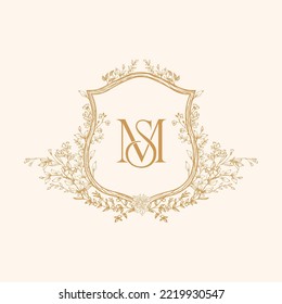 MS Initial Wedding Monogram Logo Crest, Wedding Logo Design, Custom Wreath Wedding Monogram, Crest Initial Wedding Logo