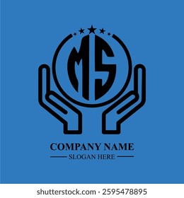 MS initials held within hands, symbolizing trust and protection. The circle represents unity, while stars highlight excellence and ambition.