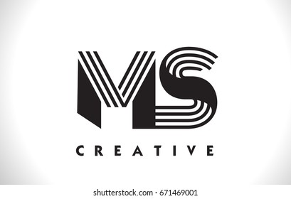 MS Letter Logo With Black Lines Design. Line Letter Symbol Vector Illustration