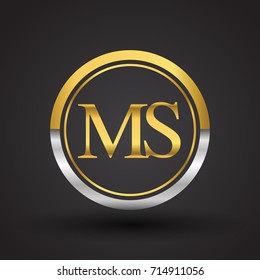 MS Letter logo in a circle, gold and silver colored. Vector design template elements for your business or company identity.
