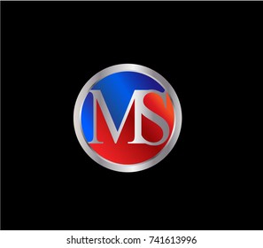 MS Letter logo Design in a circle. Blue Red and silver colored
