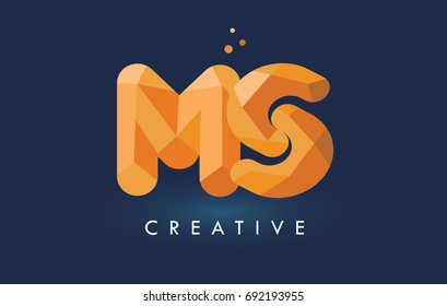 MS Letter With Origami Triangles Logo. Creative Yellow Orange Origami Design Letters.