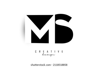 Logotipo de letras MS con diseño de espacio negativo. Letra con tipografía geométrica. Ilustración vectorial creativa con letras.