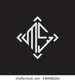 MS Logo Abstract letter Monogram with Arrow in every side isolated on black background