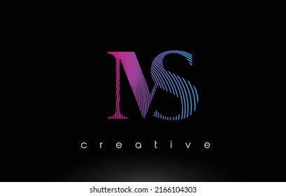 MS Logo Design With Multiple Lines. Artistic Elegant Purple Blue Lines Icon Vector Illustration.
