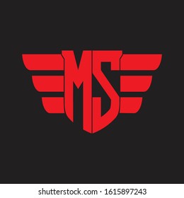 MS Logo monogram with emblem and wings element design template on red colors