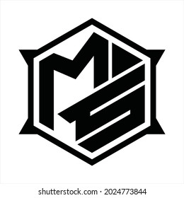 MS Logo monogram with hexagon and sharp shape design template