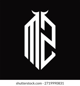 MS Logo monograma con forma de cuerno aislado Plantilla de diseño en blanco y negro sobre fondo negro